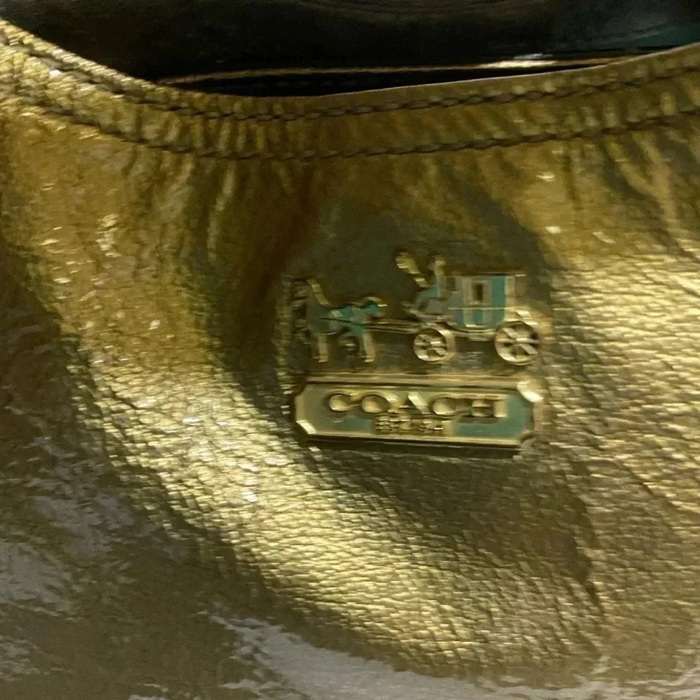 Coach gold metallic leather satchel handbag - Picture 7 of 16